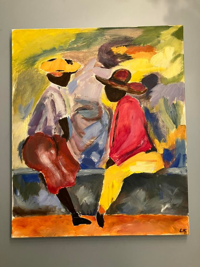 Kleurrijk schilderij zonder lijst, Antiek en Kunst, Kunst | Schilderijen | Modern, Ophalen of Verzenden