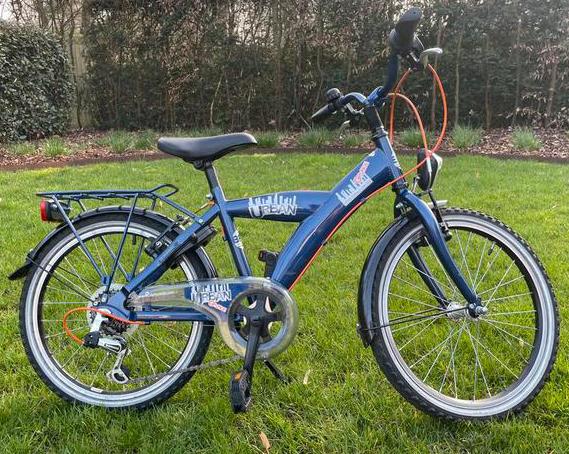 Bikefun Urban Grunge kinderfiets (donkerblauw,orange accent), Fietsen en Brommers, Ophalen, Zo goed als nieuw, Versnellingen