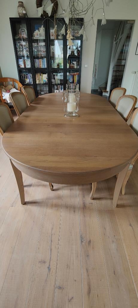 Prachtige massieve eiken eettafel met 6 stoelen, Ophalen, Gebruikt, 100 tot 150 cm, Eikenhout