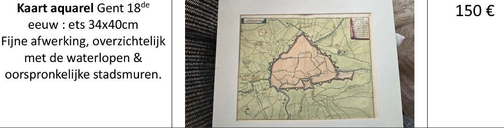 Stadsplan ets in aquarel, Ophalen of Verzenden