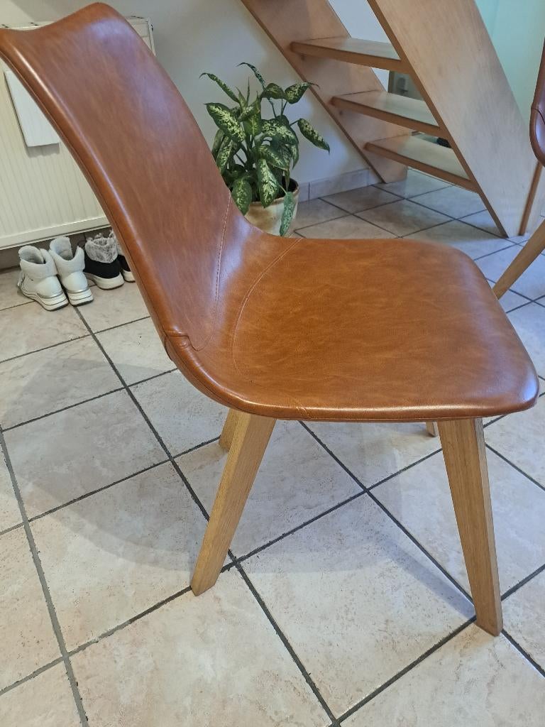 4 chaises salle a manger couleur cognac, Comme neuf, Enlèvement, Autres matériaux, Modern