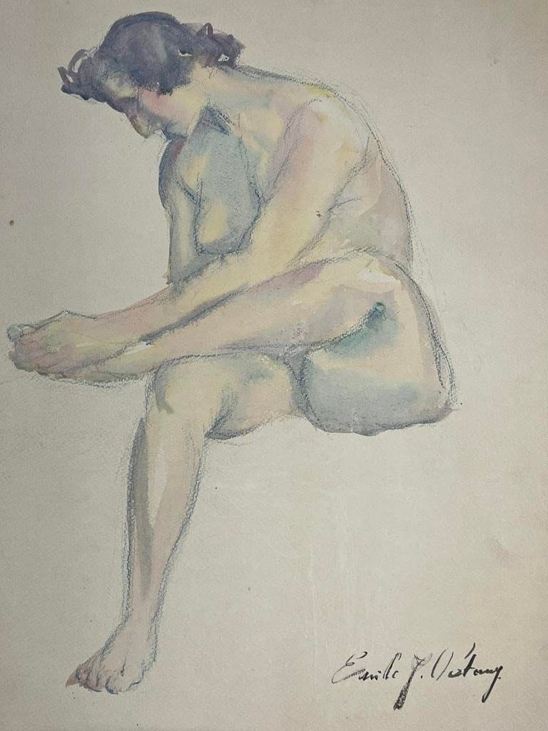 Emile Joseph Patoux zittend vrouwelijk naakt aquarel/pastel, Antiek en Kunst, Kunst | Schilderijen | Modern, Ophalen of Verzenden