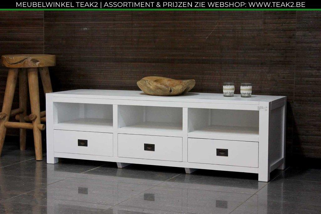 Nieuwe Tv-meubels in teak of wit - teak Tv meubel bij TEAK2, Huis en Inrichting, Ophalen of Verzenden, Nieuw, Teakhout