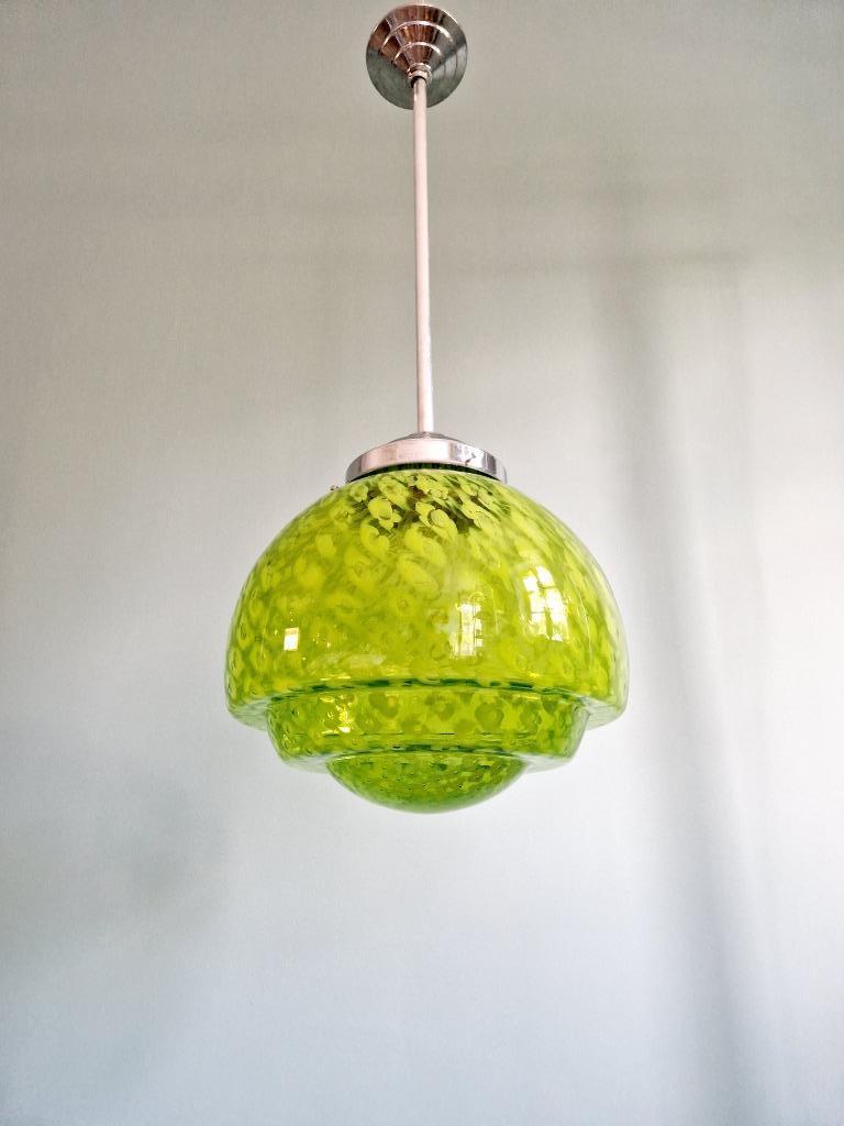 Grande suspension en verre moucheté vert, Mid-century, Enlèvement ou Envoi