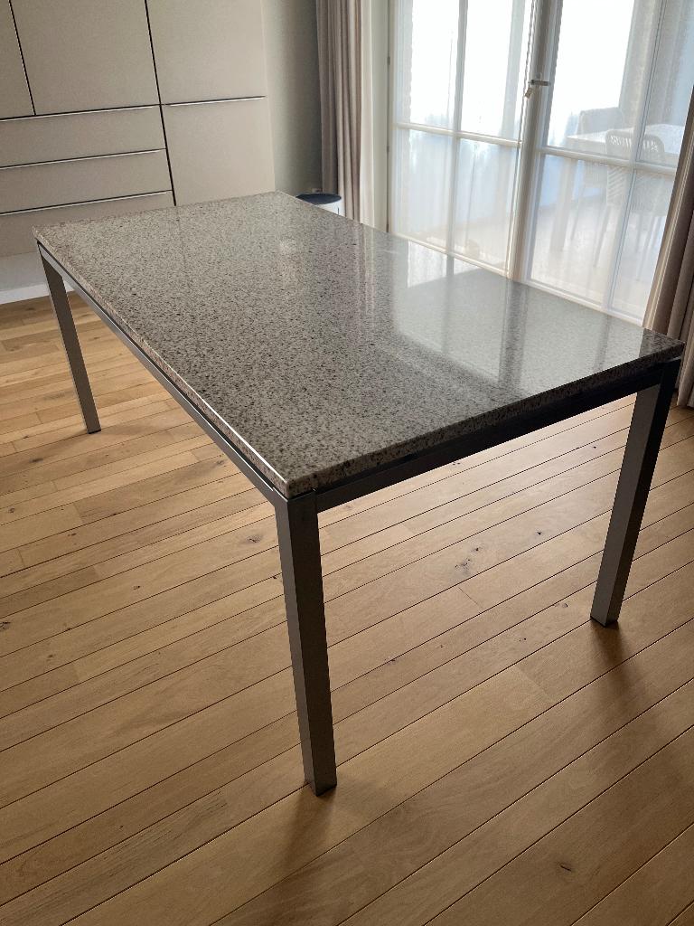 Eettafel graniet met aluminium onderstel, Enlèvement, Comme neuf, Cinq personnes ou plus, Rectangulaire