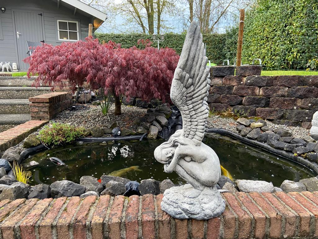 Engel met vleugels omhoog, Tuin en Terras, Tuinbeelden, Nieuw, Engelenbeeld, Beton, Ophalen