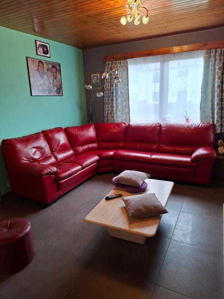 Salon d'angle en véritable cuir bordeaux, Enlèvement, Utilisé, Cuir, Moderne