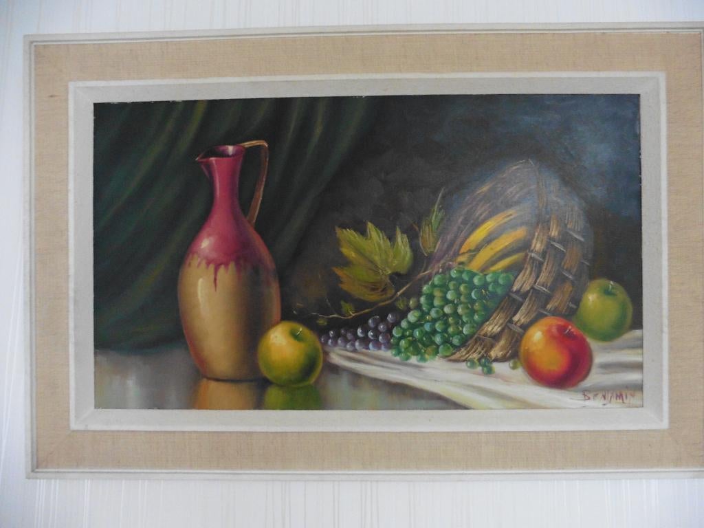 Peinture encadrée et signée, nature morte, vintage, Antiquités & Art, Enlèvement