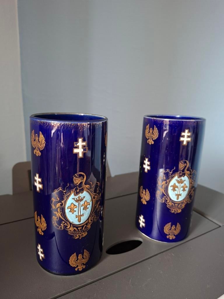 2 vases bleu cobalt, Domremy, vases rouleau