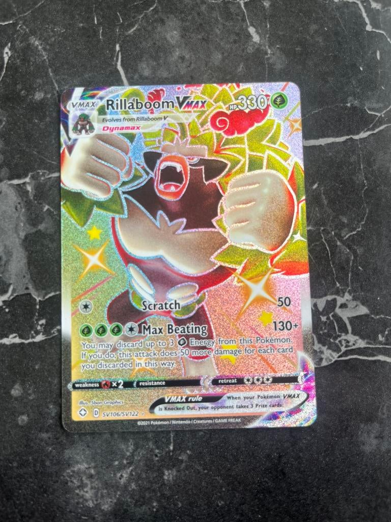 Rillaboom VMAX - SV106/SV122 - Pokemon Shining Fates, Hobby en Vrije tijd, Ophalen of Verzenden, Zo goed als nieuw