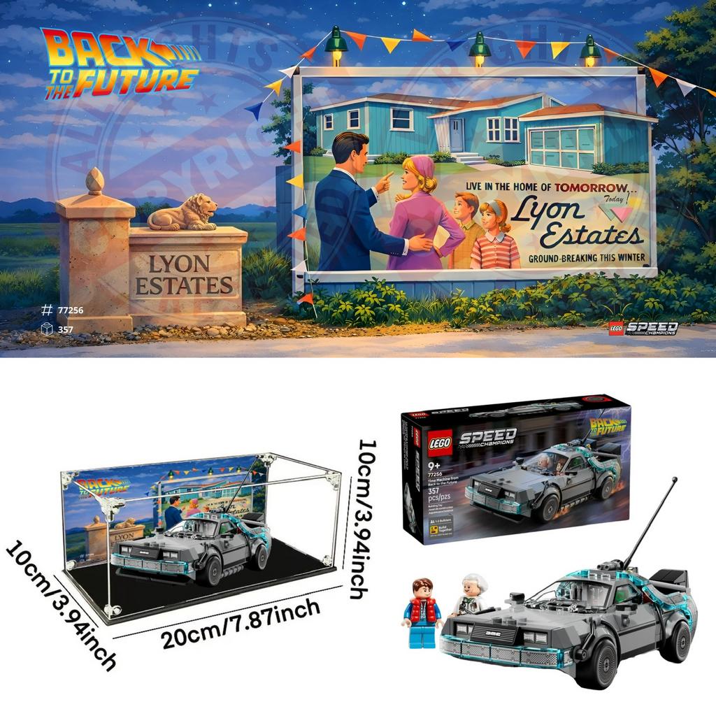 Vitrine + fond Back to the Future (compatible LEGO DeLorean), Kinderen en Baby's, Speelgoed | Duplo en Lego, Ophalen of Verzenden
