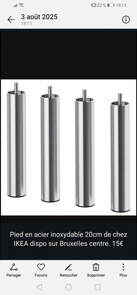 Pieds en acier inoxydable, Maison & Meubles, Enlèvement, Comme neuf