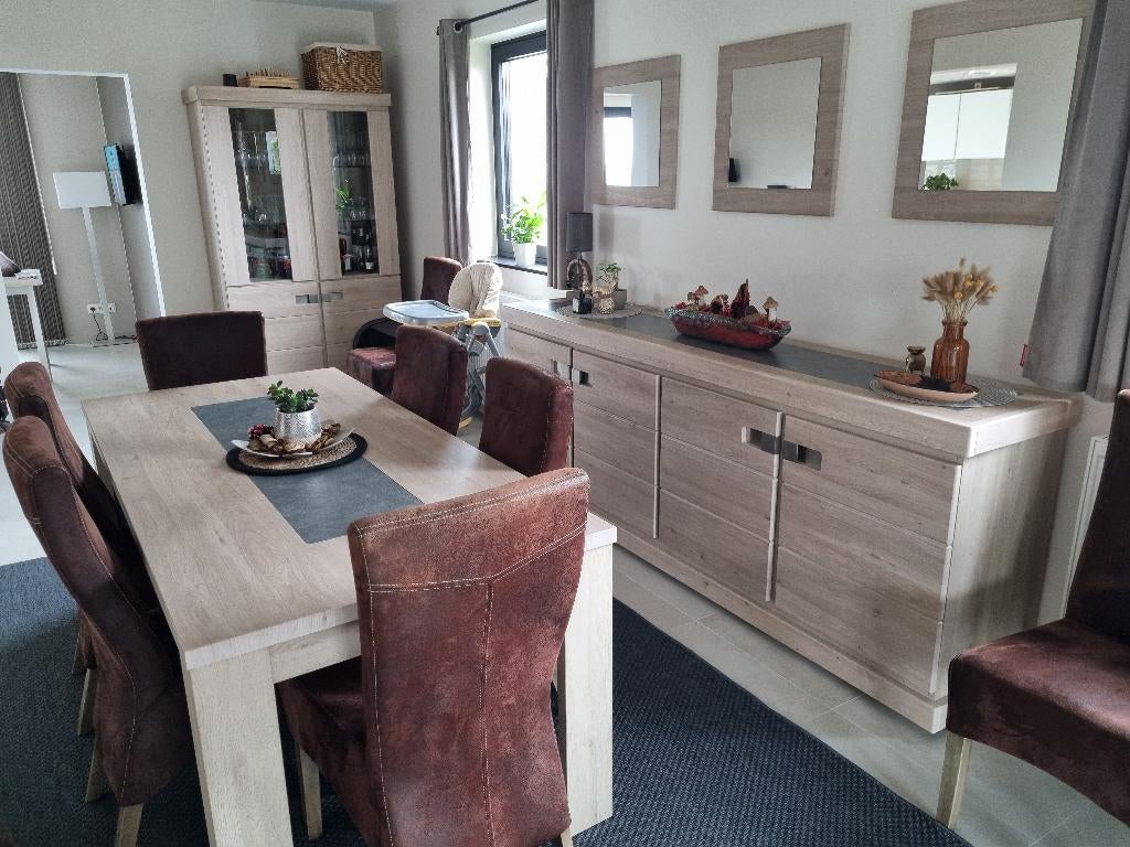 Salle à manger complète, Maison & Meubles, Enlèvement, Comme neuf, Bois clair naturel, 6 à 8 chaises