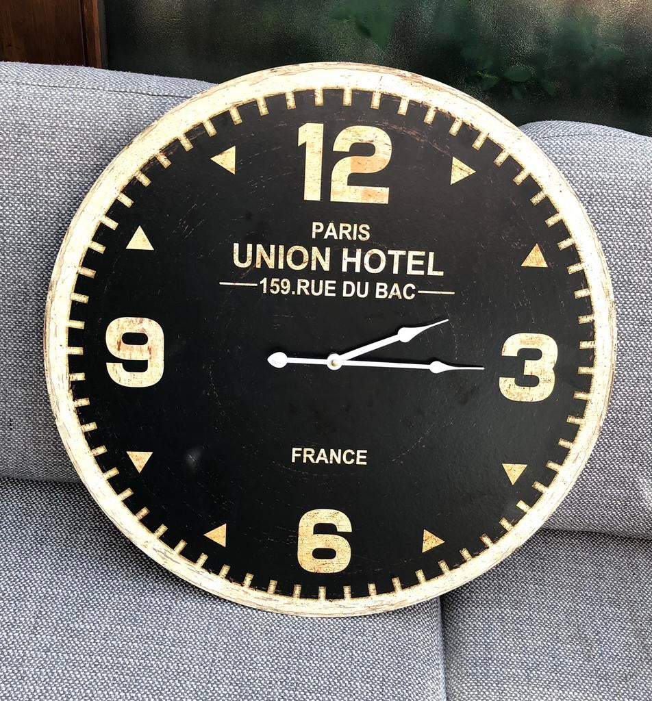Grande horloge salon Deco design noir beige, Neuf, Analogique, Horloge murale
