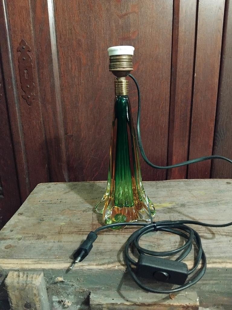 Val Saint Lambert tafellamp,  groen kristal, Antiek en Kunst, Antiek | Verlichting, Ophalen of Verzenden