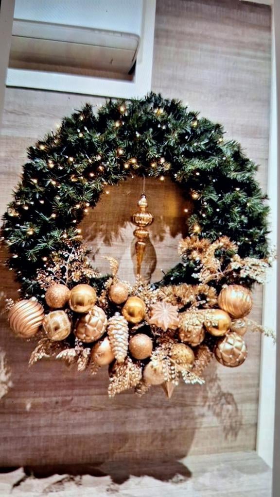 Gedecoreerde krans 90 cm met lichtjes, Diversen, Ophalen