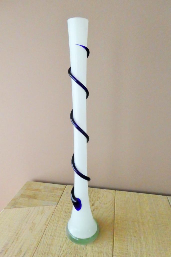 Très Beau Vase Soliflore Vintage Verre Opaline Blanc H.50 cm, Antiquités & Art, Enlèvement