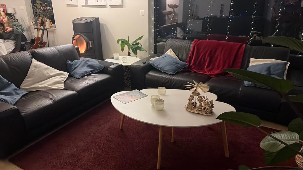 3-zit en 2-zit zetel - Italiaans leer, Ophalen, Gebruikt, 100 tot 125 cm, Leer