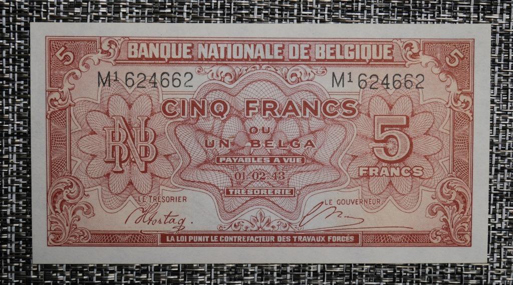 Bankbiljet 5 frank België 01.02.43 UNC, Postzegels en Munten, Bankbiljetten | België, Ophalen of Verzenden, Setje
