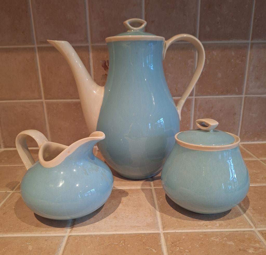 Boch Frères Belgium Keralux koffiepot melk suiker vintage, Ophalen