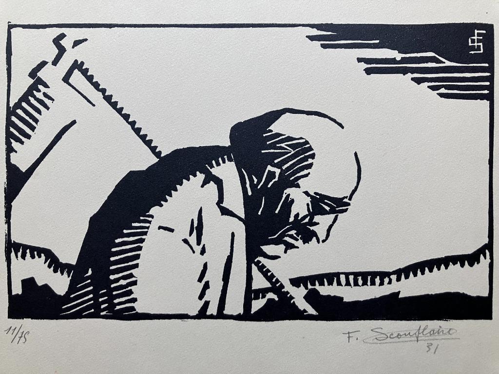 houtsnede Fernand Scouflaire (1885-1948), Antiek en Kunst, Kunst | Etsen en Gravures, Ophalen of Verzenden