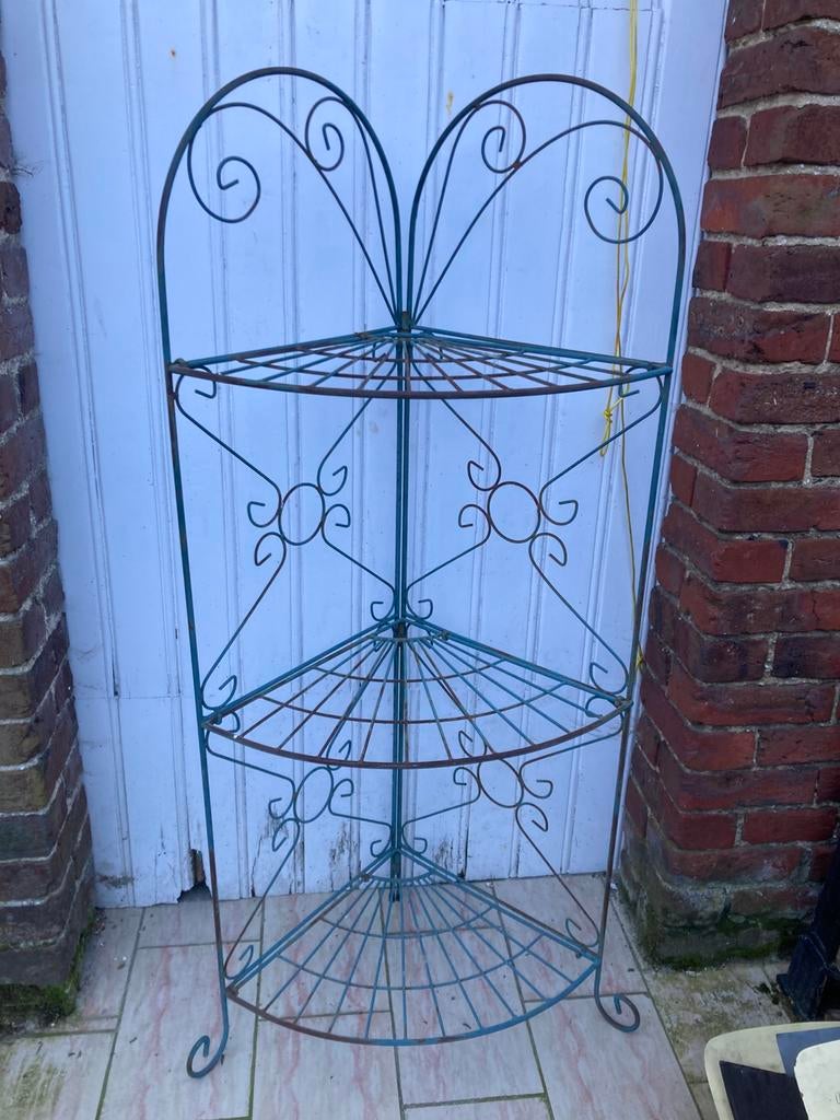 Set van 2 Vintage blauwe metalen etageres, Tuin en Terras, Ophalen, Gebruikt