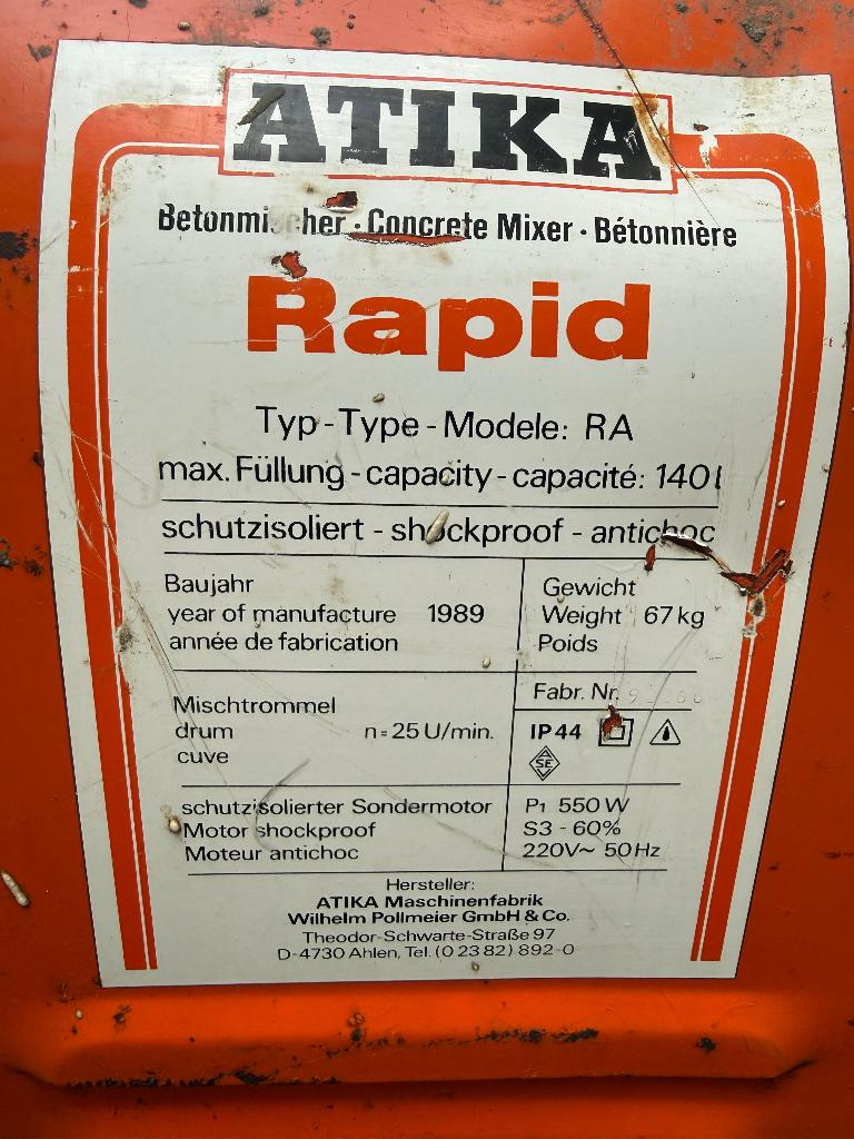 Atika Rapid Betonmolen, Doe-het-zelf en Bouw, Ophalen, Gebruikt
