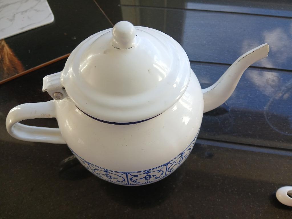 Théière émaillée bleu blanc vintage, Antiquités & Art, Enlèvement