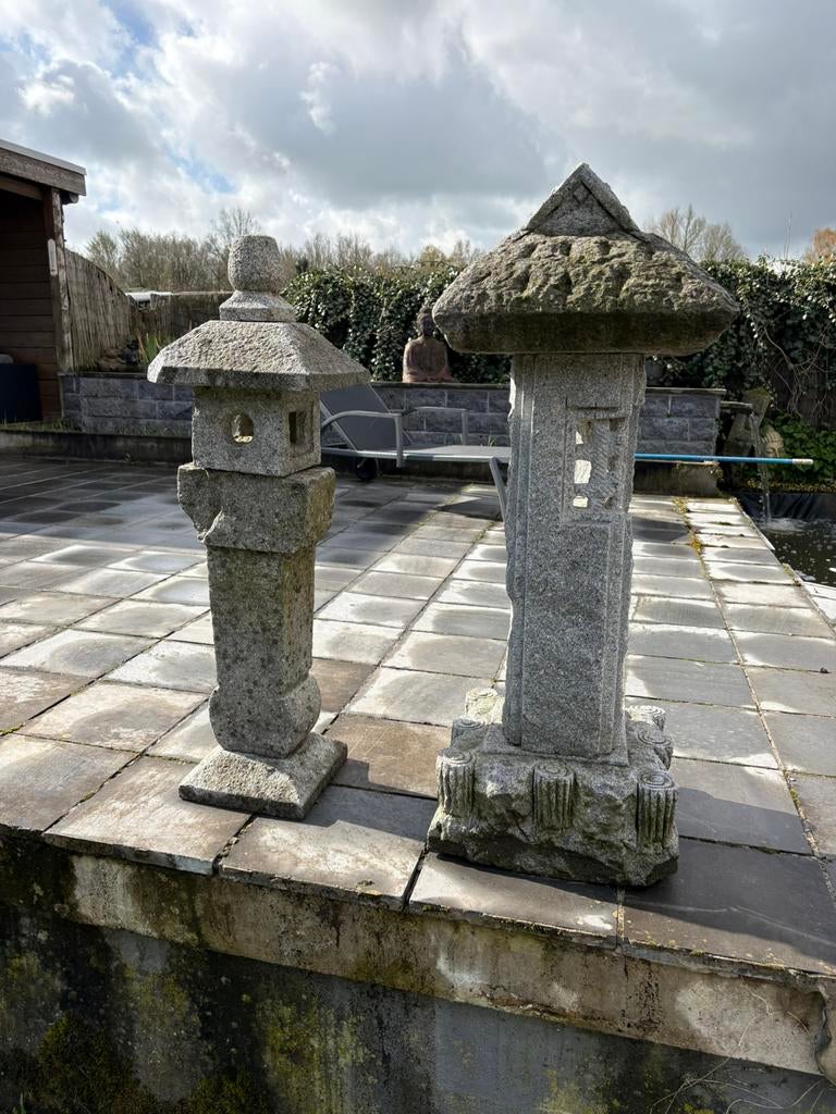 2 Japanse stenen tuinlantaarns / vijverdecoratie, Tuin en Terras, Ophalen, Gebruikt