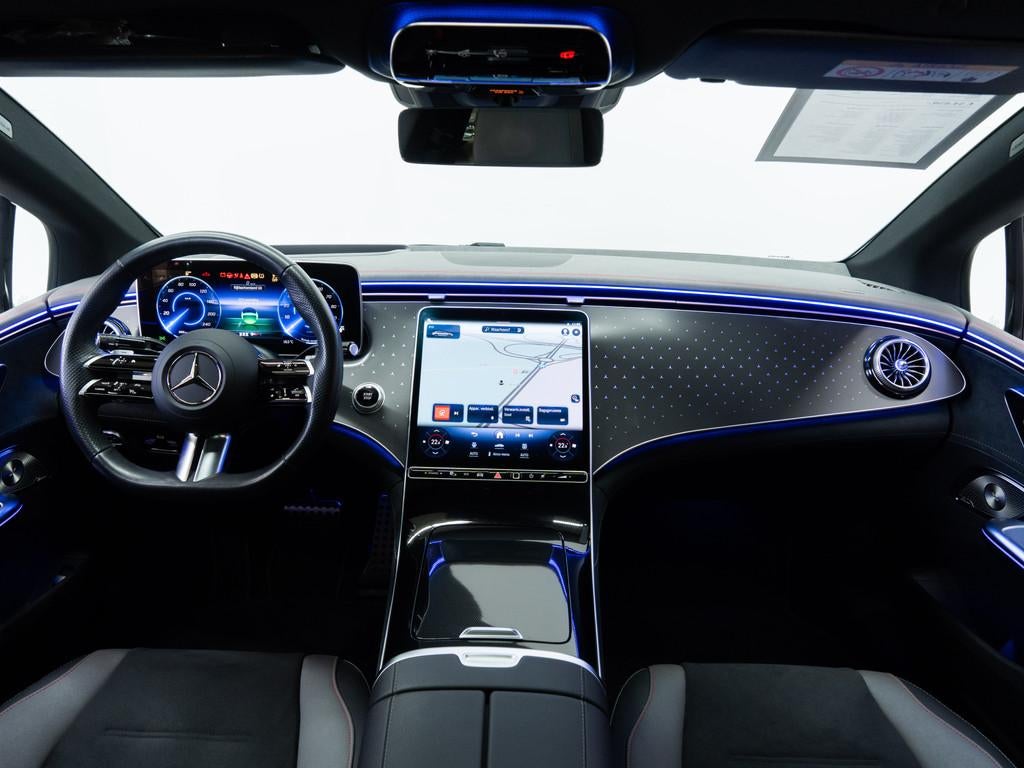 Mercedes-Benz EQE 350 4MATIC AMG Premium Plus PANO Burmester, Auto's, Mercedes-Benz, Automaat, Zwart, Parkeersensor, Alcantara