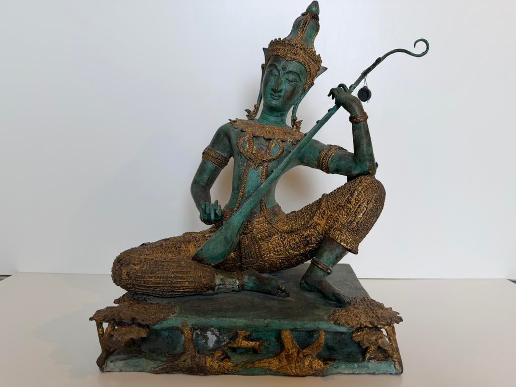 Statue thaïlandaise en bronze avec or, Antiquités & Art, Art | Sculptures & Bois, Envoi