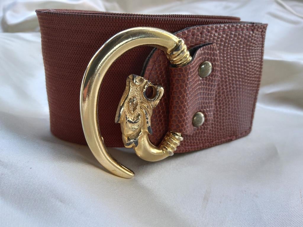 Cognackleutige elastische riem., Kleding | Dames, Riemen en Ceinturen, Ophalen of Verzenden, Zo goed als nieuw, 80 tot 90 cm, 5 cm of meer