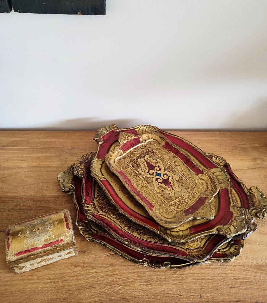 Florentijnse dienbladen en (sieraden)doosje, Huis en Inrichting, Woonaccessoires | Dienbladen, Ophalen of Verzenden, Gebruikt