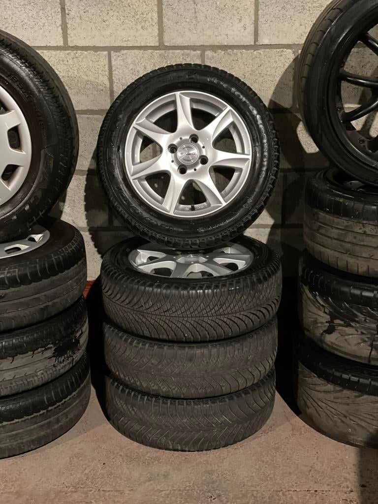 Enzo lichtmetalen velgen 14 inch 4X100 met 4 seizoensbanden, Ophalen, 14 inch, Gebruikt, Banden en Velgen