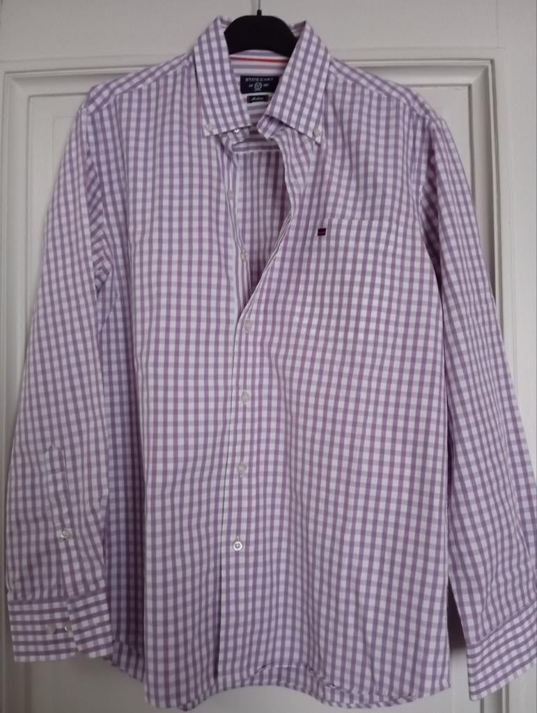 State of Art : chemise à carreaux mauve et blanche, taille M, Enlèvement ou Envoi