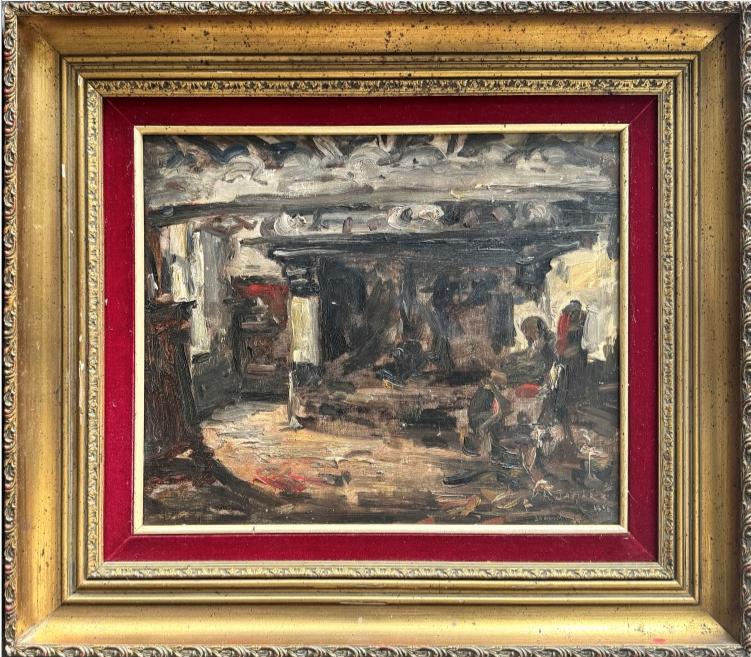 huile sur toile interieur signe armand jamar, Antiquités & Art, Enlèvement ou Envoi