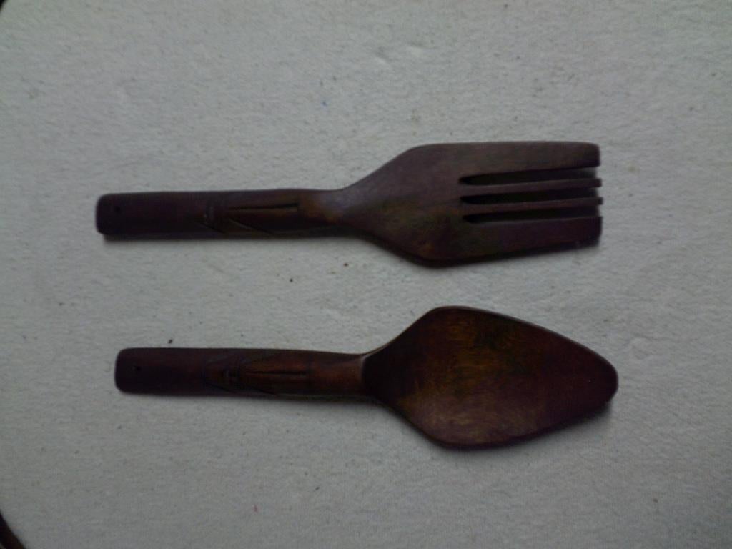 Houtsnijwerk vork en lepel, Hout, Ophalen of Verzenden, Bruin, Oosters