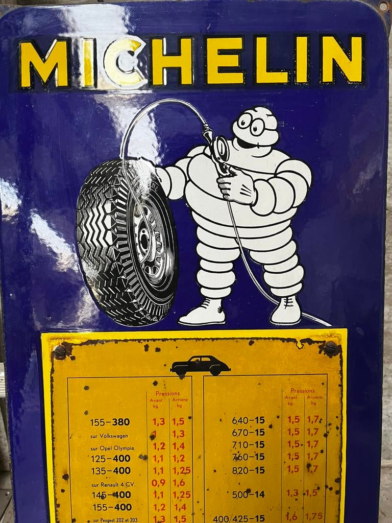 Origineel Michelin emaille reclamebord – jaren 60/70, Verzamelen, Ophalen of Verzenden, Zo goed als nieuw, Reclamebord