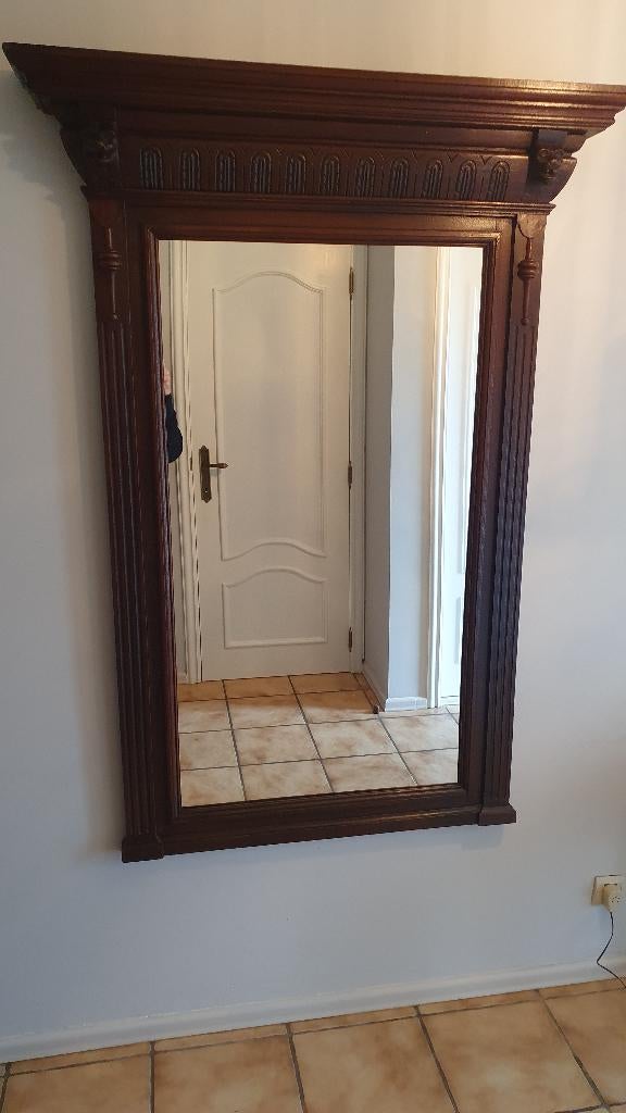 Grote spiegel met houten frame (H 1.55--L 1.10), Ophalen, Rechthoekig, 100 tot 150 cm, 150 tot 200 cm