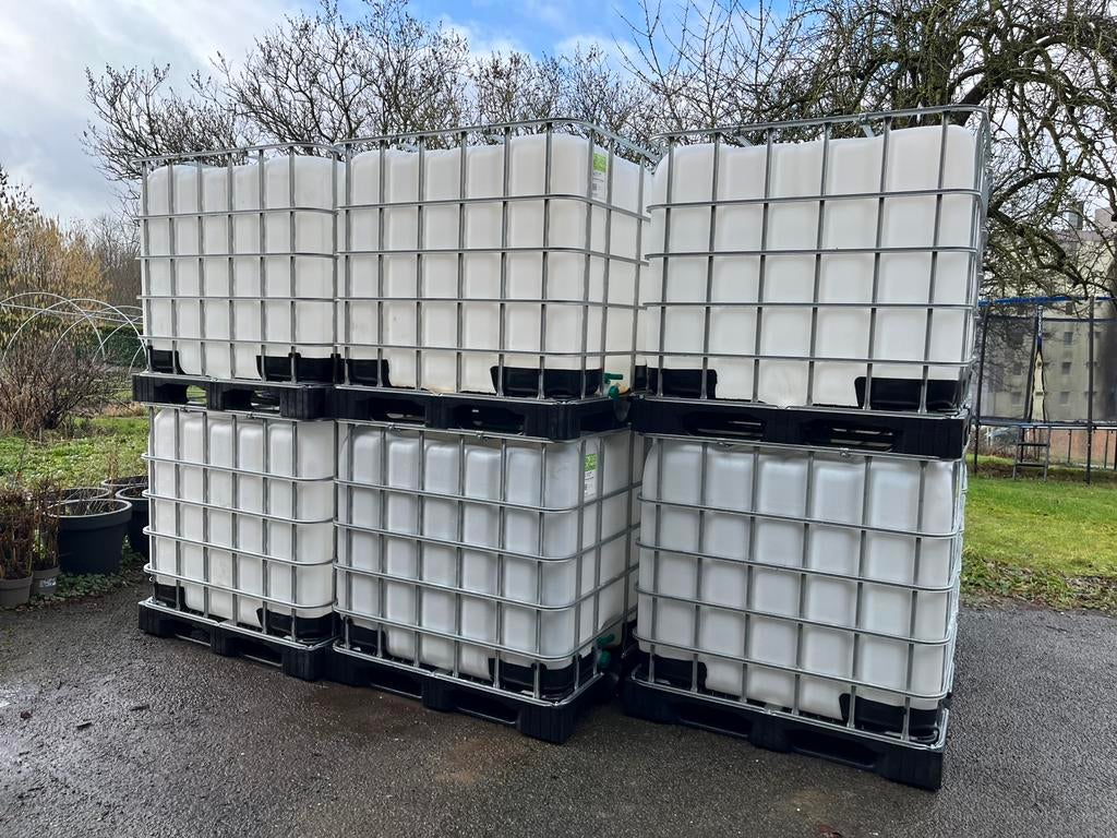 Cuves 1000L IBC – Idéales récupération eau de pluie, 150 litres ou plus, Enlèvement, Comme neuf, Bois