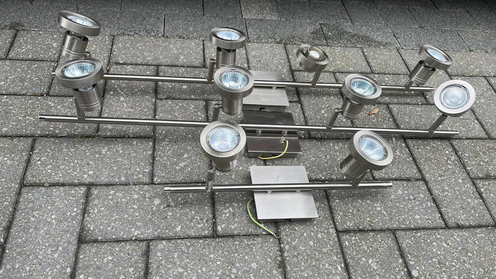 Plafond verlichting met halogeen spots, Ophalen, Halogeen, Gebruikt, Metaal of Aluminium