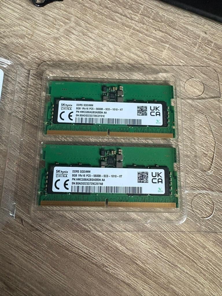 16GB 2x 8GB DDR5 SODIMM 5600Mhz laptop ramgeheugen SK Hynix, Computers en Software, RAM geheugen, Ophalen of Verzenden, Zo goed als nieuw