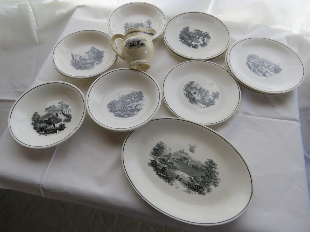 Boch La Louviere 14st Servies met oude landschapstekeningen, Ophalen, Gebruikt, Overige stijlen, Bord(en)