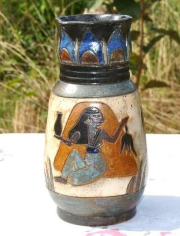§ vase en gres dubois decor egyptien, Antiek en Kunst, Antiek | Keramiek en Aardewerk, Ophalen of Verzenden