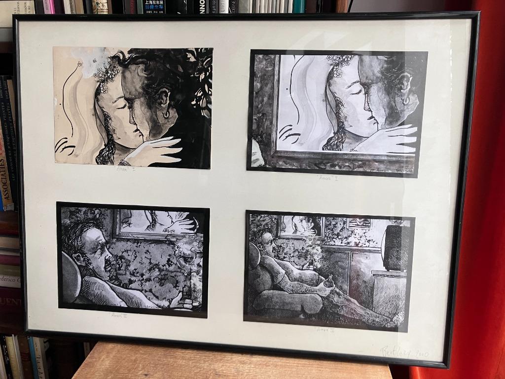 8 originele tekeningen Bert Lezy, reeks "Amore", Antiquités & Art, Art | Dessins & Photographie, Enlèvement ou Envoi