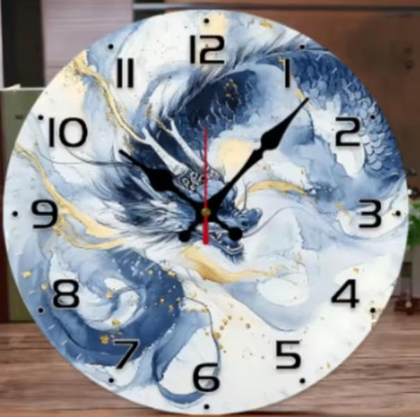 Horloge murale ronde en bois Blue White Dragon (25 cm), Enlèvement ou Envoi, Neuf, Horloge murale