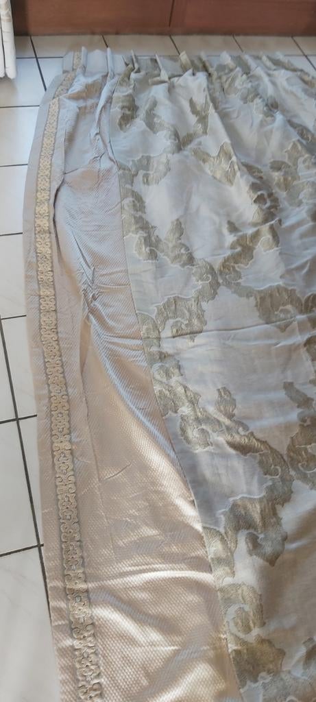 Beige gordijnen, grijze patronen volledig gevoerd, Huis en Inrichting, Ophalen, Zo goed als nieuw, Grijs