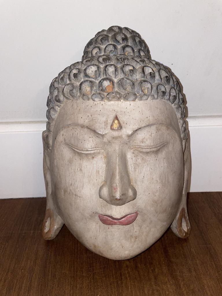 Grande tête/masque de Bouddha en bois sculpté à la main, Enlèvement ou Envoi