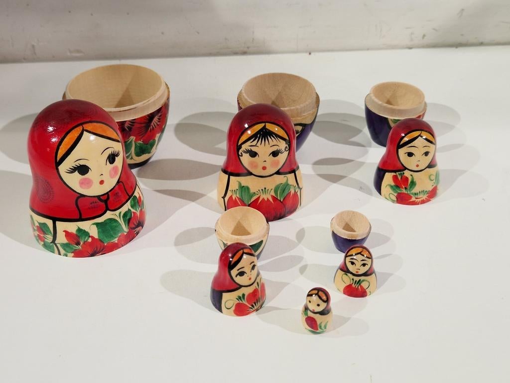 6 delig Matroesjka houten poppetjes in elkaar passend, Verzamelen, Ophalen of Verzenden, Zo goed als nieuw