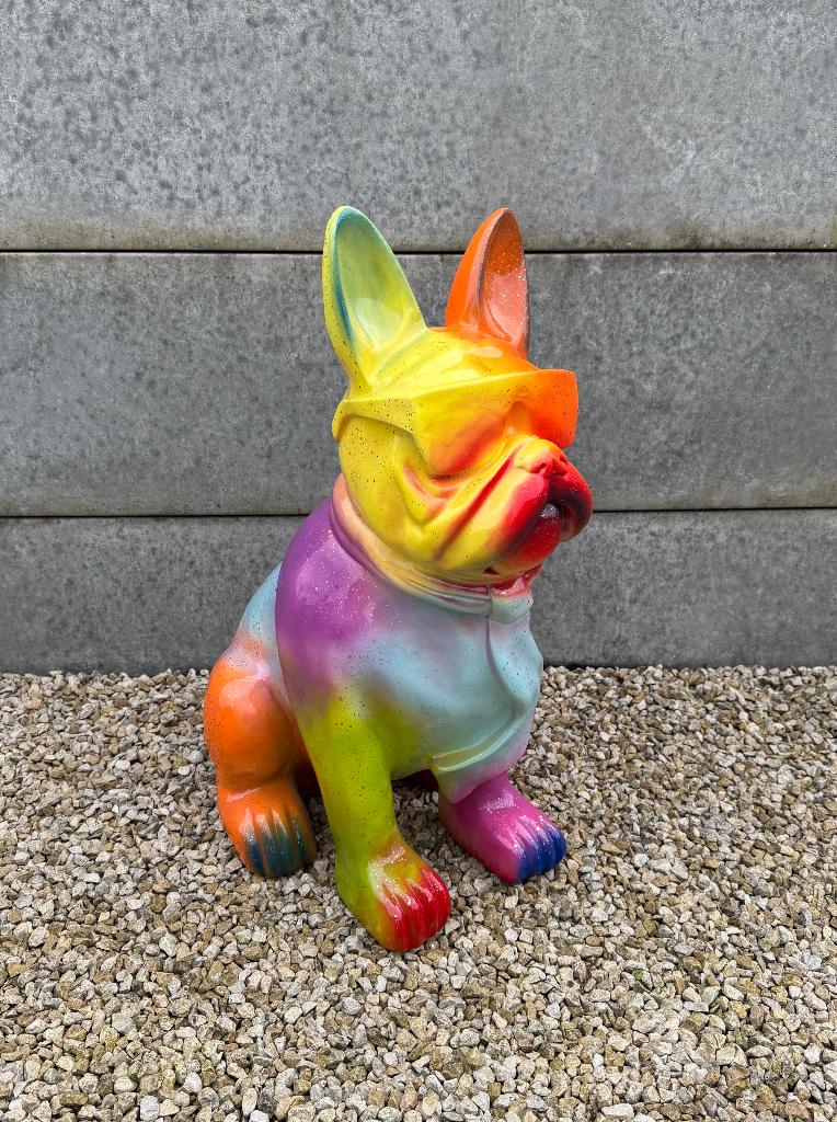 Beeld Franse Bulldog H80Cm WEG = WEG / nog enkele kleuren, Tuin en Terras, Ophalen, Zo goed als nieuw, Overige materialen, Dierenbeeld
